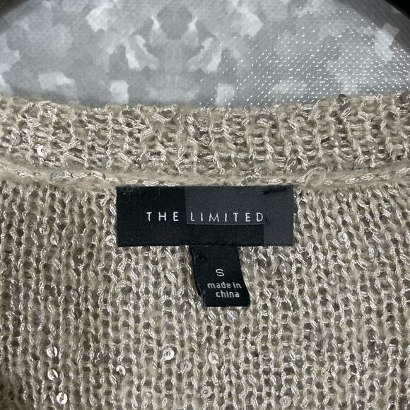 The Limited Beige Sequin Chiffon Hem Open Knit Sweater - Size Small - V-Neck - Picture 4 of 6